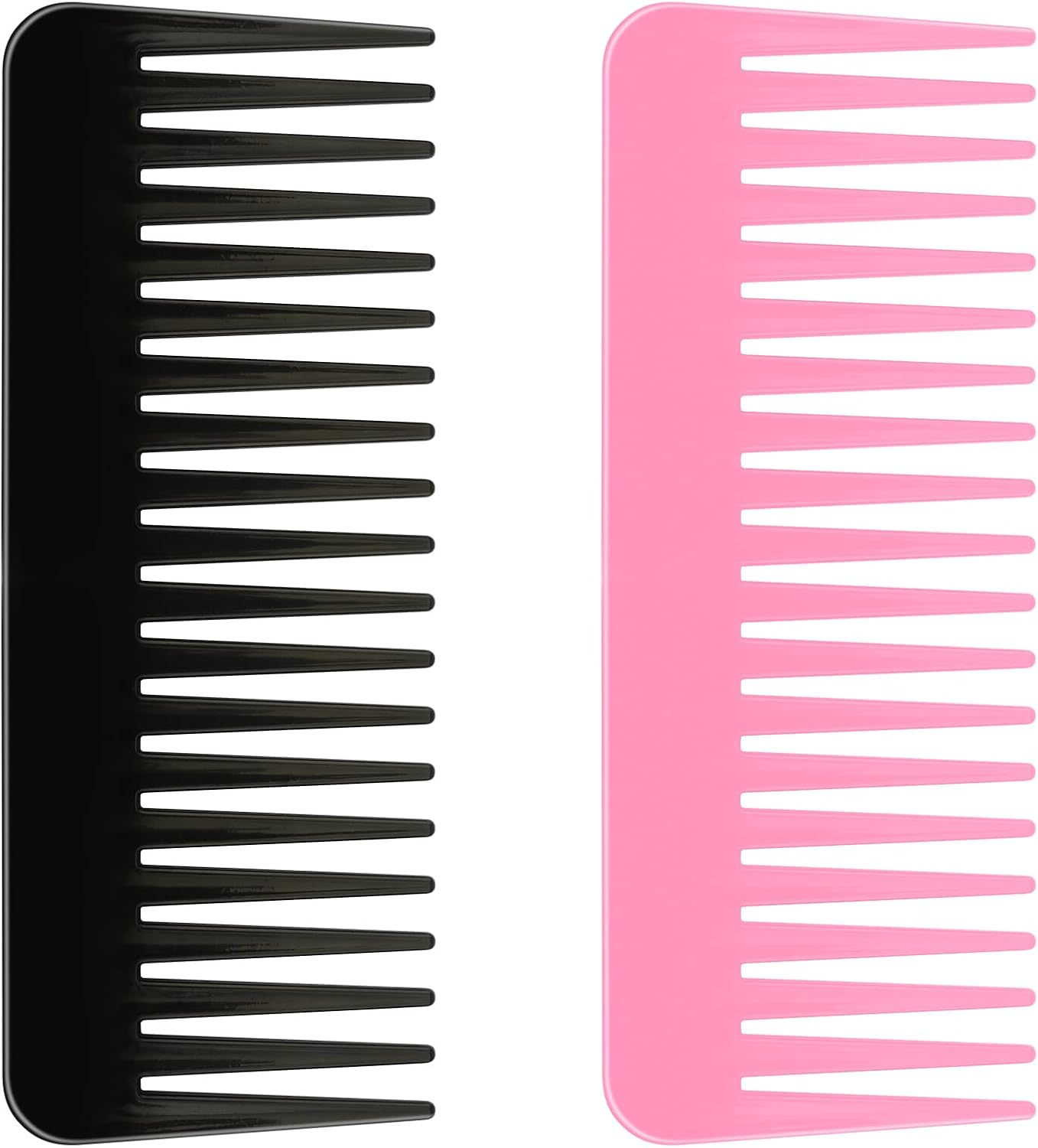 Wide Tooth Detangling Comb Set - 2PCS No-Handle Combs for Curly, Wet or Dry Hair, Shower Combs in Black and Light Pink