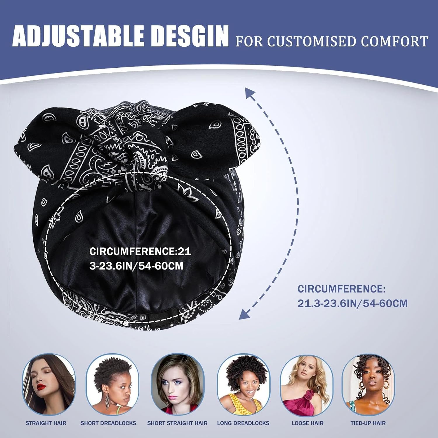 JOOTUEPO Satin Lined Hat for Women Hat Women'S Chemo Ultralight Breathable Headwear Silk Hood for Sleeping, Prevents Frizz & Hair Breakage, for Healthy Hair Overnight image number 6