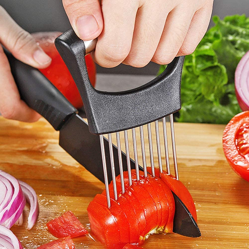 Onion Holder Slicer Food Choppers Slice Assistant, Stainless Steel Fork Vegetable Helper Meat Rack Slicers Lemon Tomato Potato Cutter Slicer Kitchen Tool Gadgets Cutting Chopper by MOTYYA image number 6