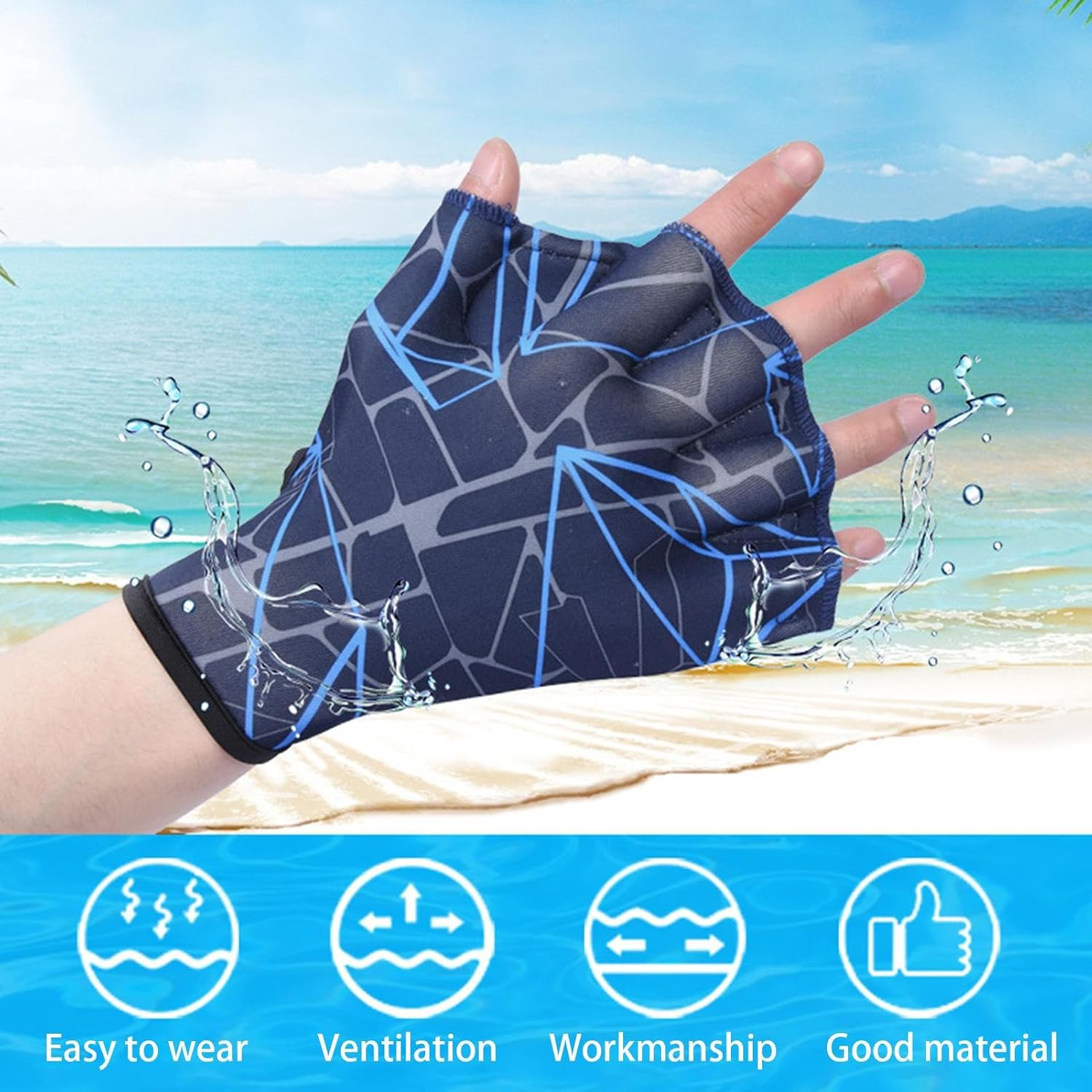 Webbed Swim Gloves, Nylon Swimming Gloves, Water Training Hand Webbed Hands, Dive Hand Equipment for Water Aerobics, Aquatic Fitness and Swim Training Shwing image number 5