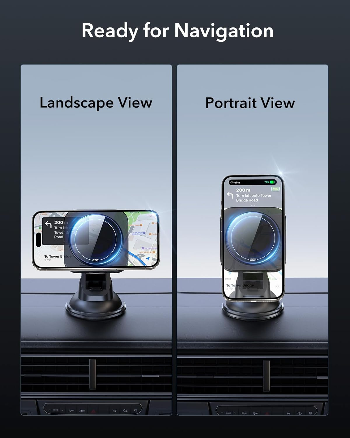 ESR for 15W Magsafe Car Mount Charger, Magsafe Car Charger, Dashboard/Windshield Magnetic Wireless Car Charger, Car Phone Mount for Iphone 17/16/15/14/Google Pixel 10/S25,Fast Charging, Black image number 2