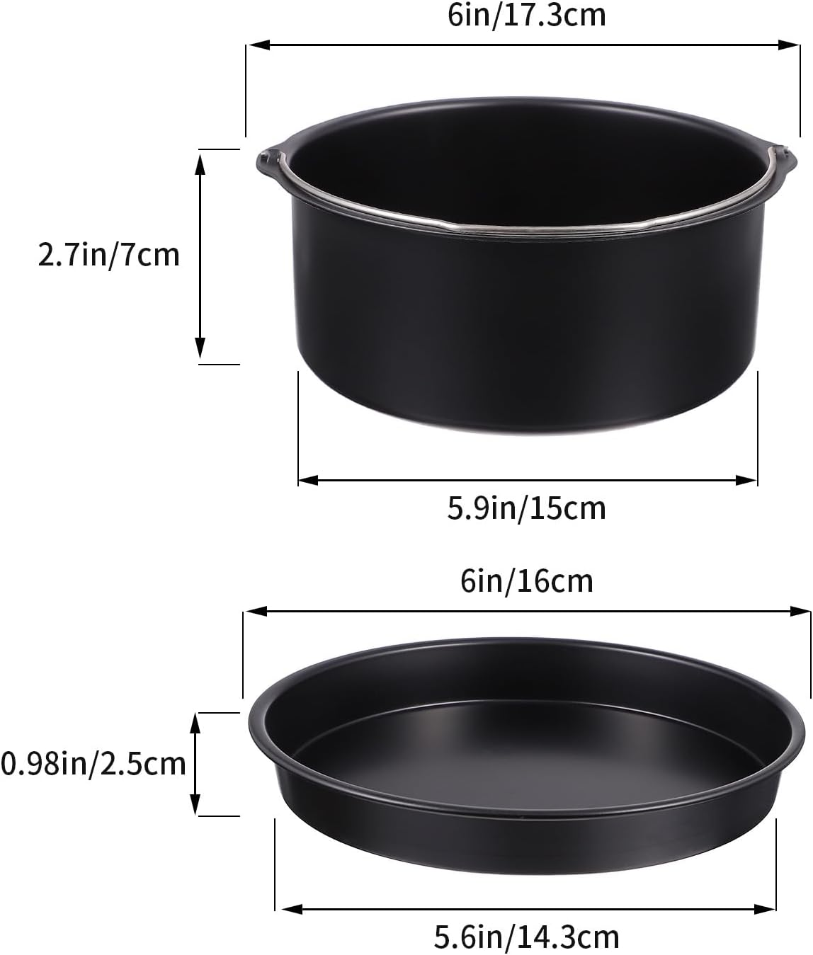 DEARMAMY Air Fryer Accessories 2Pcs Set 6-Inch Pizza Tray Cake Basket Compatible 3.5-5.8Qt Air Fryers Non-Stick Bakeware for Kitchen Baking image number 1