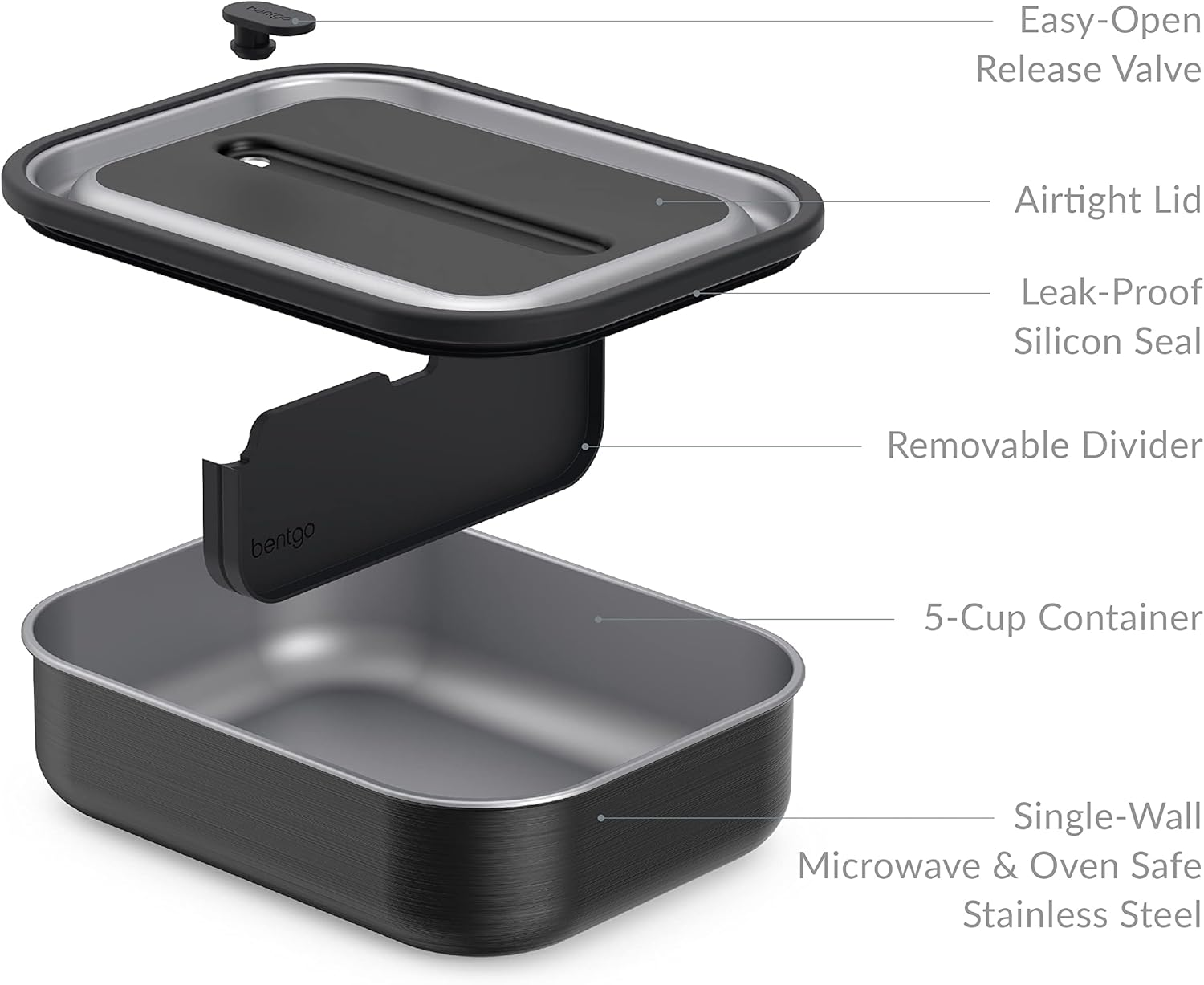 Bentgo Stainless Steel Lunch Box Container Storage Carbon Black One Size - Carbon Black image number 3