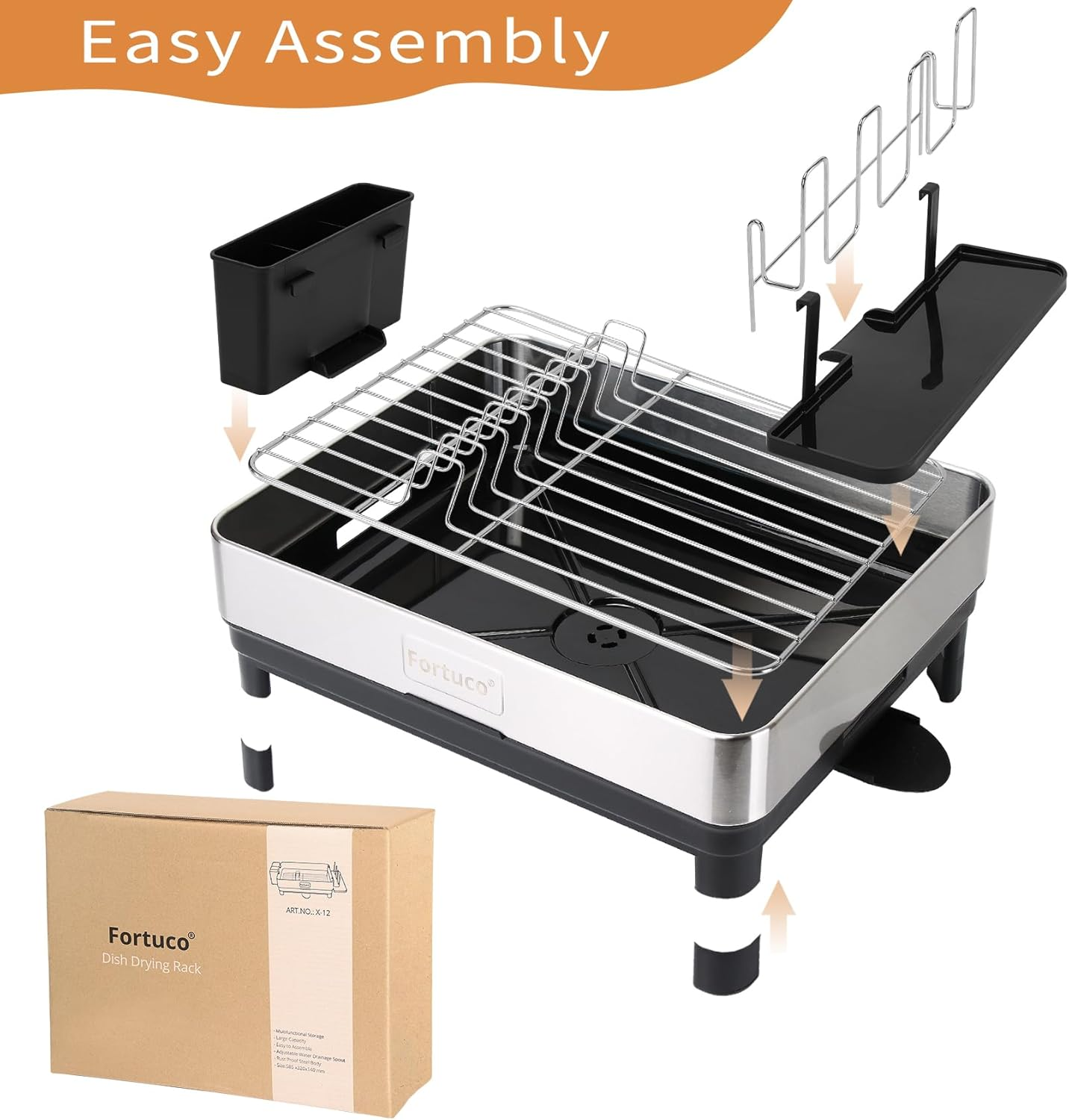 Fortuco&reg; Premium Dish Drying Rack &ndash; Stainless Steel Dish Rack for Kitchen &ndash; Space-Saving Kitchen Organiser & Drying Rack &ndash; Durable Accessories for Easy Dish Storage &ndash; Silver image number 5