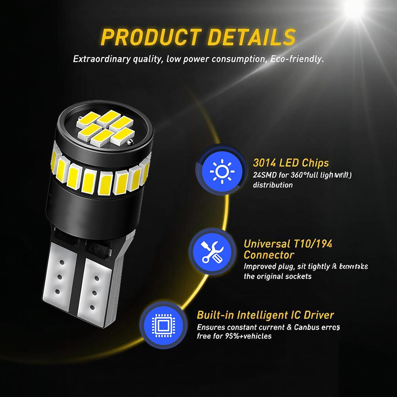 4-Pack 194 LED Bulbs for License Plate Light, 6000K White 168 2825 W5W T10 24-SMD 3014 Chipsets for Car Dome Door Map Dash Courtesy Cargo License Plate Lights image number 1