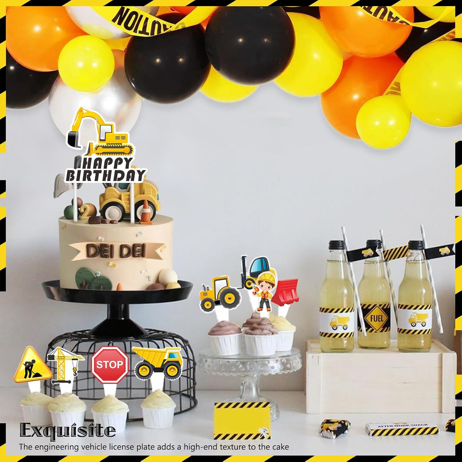 25 PCS Construction Digger Cake Topper Set - for Happy Birthday Party Supplies Boys Birthday Party Decorations image number 6