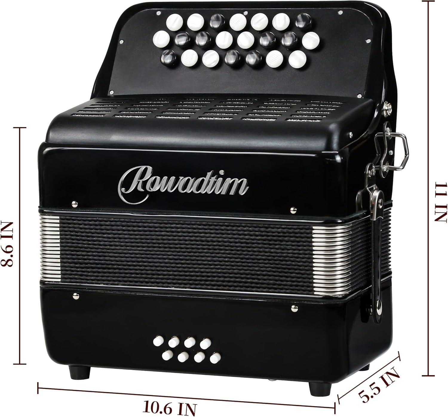 Accordion - 22 Keys 8 Bass, Lightweight Piano Accordion for Beginners, Vibrant Design for Beginners and Adults for Easy Learning (8 Bass, Black) image number 3