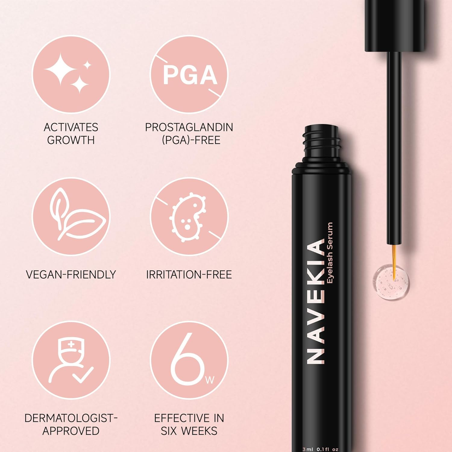 Navekia Lash Serum 2025 Pro - 2 Key Peptides + New Bio-Enzyme Tech | Science-Proven: Boost Lash Length & Density | Gentle for Sensitive Eyes, Vegan, Cruelty-Free image number 6