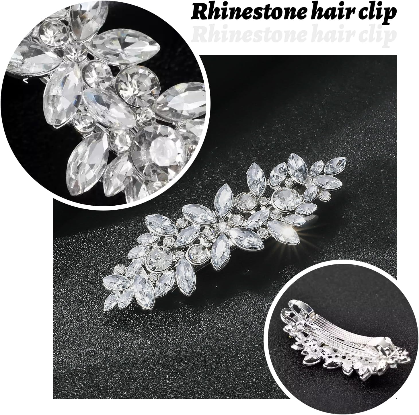 2 Pieces Rhinestone Hair Pins, Shiny Crystal Hair Accessories, Flower Shaped Side Clips, Bridal Headpiece, Suitable for Wedding and Dinner (Gold, Silver) image number 5