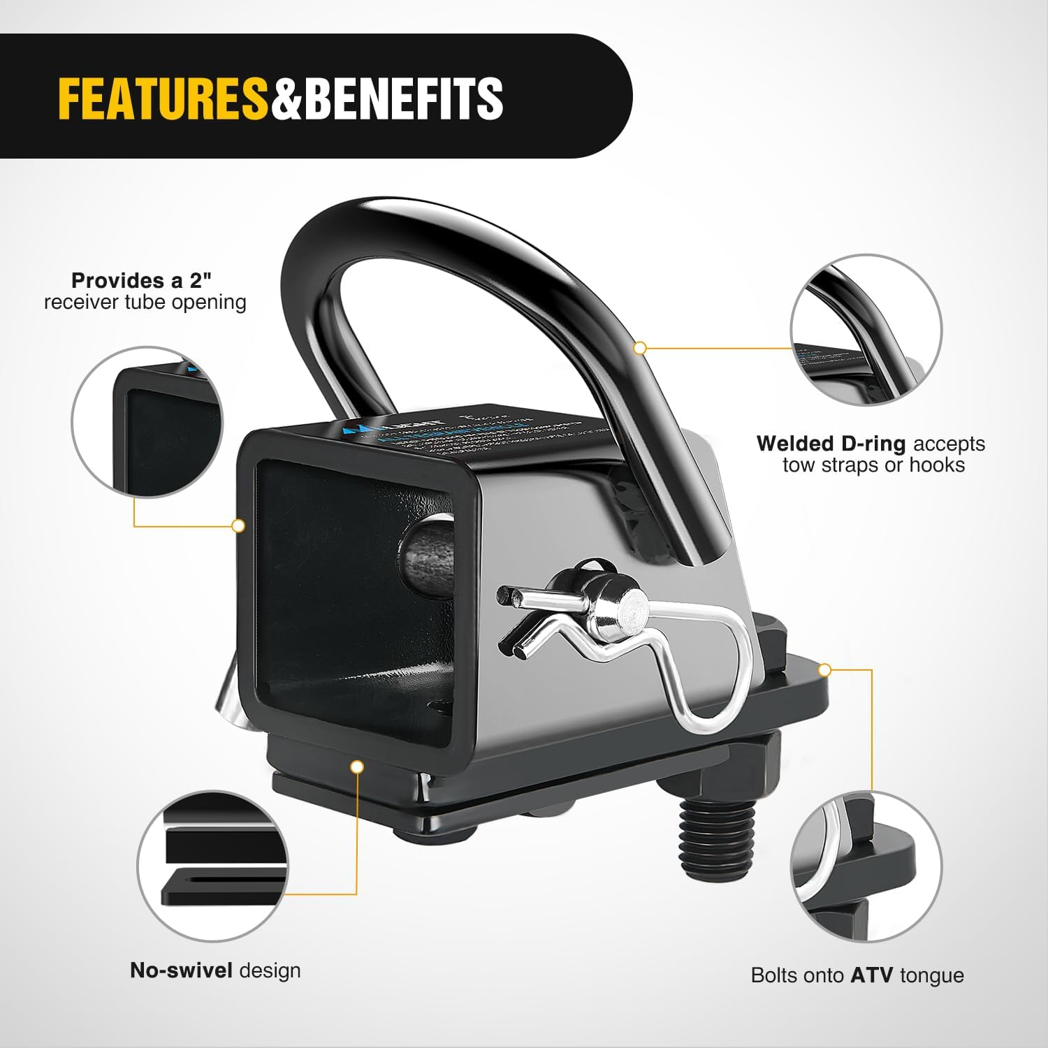 Nilight 2 Inch Rear Trailer Hitch Receiver Kit for ATV UTV Rear Bumper Tow Hook Black Hitch Cover Kit, 2 Years Warranty