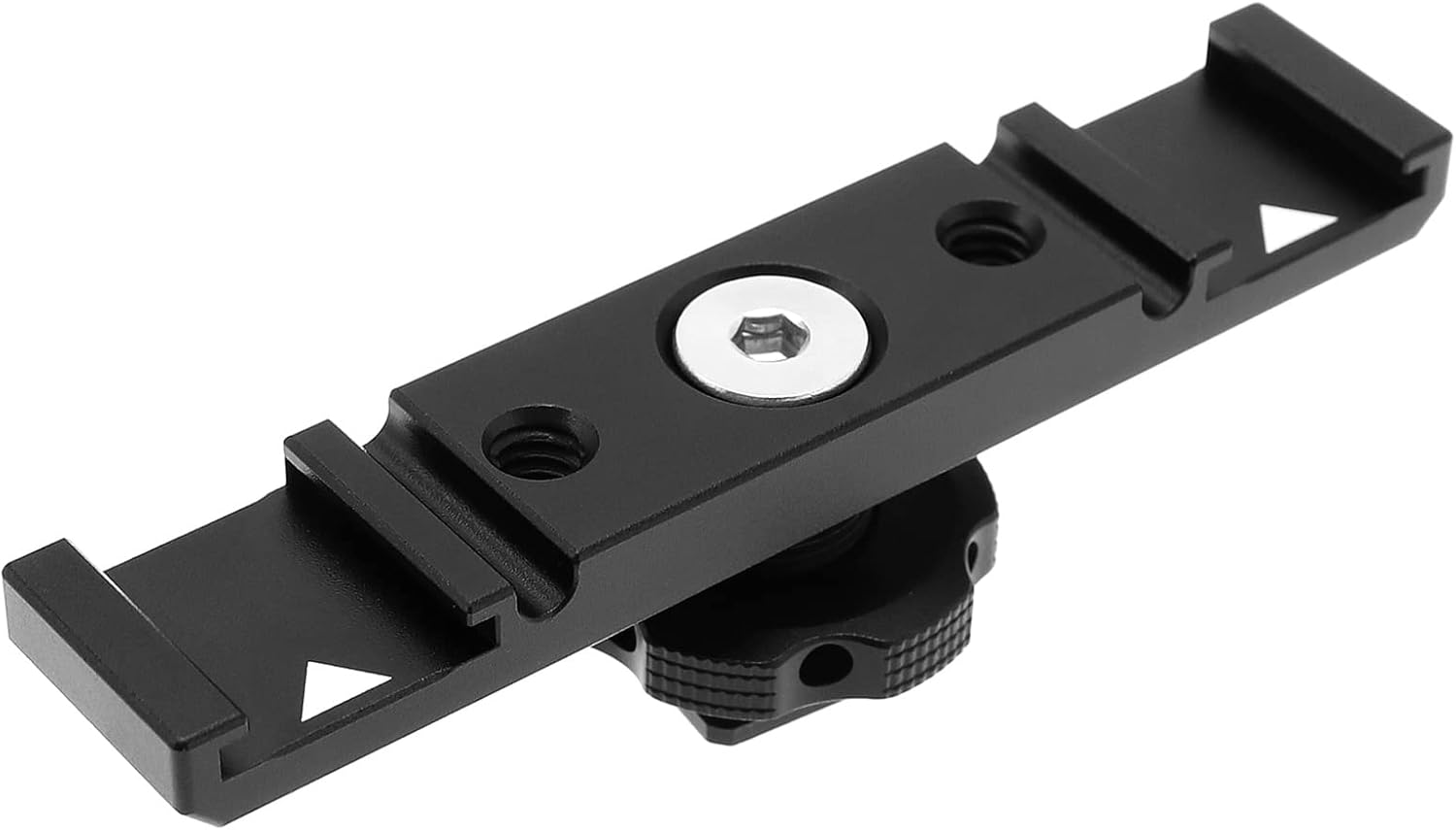 VGOL Hot Shoe Adapter Camera Dual Cold Shoe Mount Bracket Aluminum Alloy Hot Shoe Extension Bar for Microphone Flash LED Lights Monitors 1/4" Thread Hole image number 1