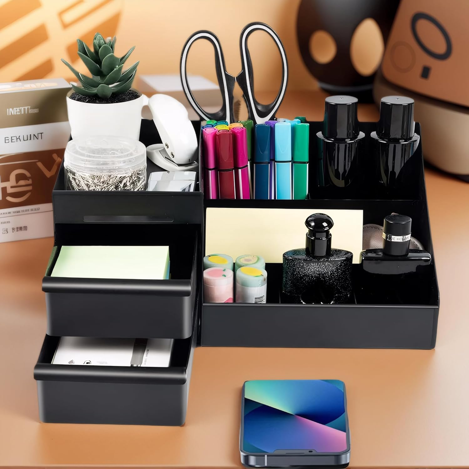 SESLEL Men'S Cologne and Perfume Organiser, Black Acrylic Display Shelf, Cosmetics, and Toiletries, Desktop Storage Organizer Stand for Bathroom