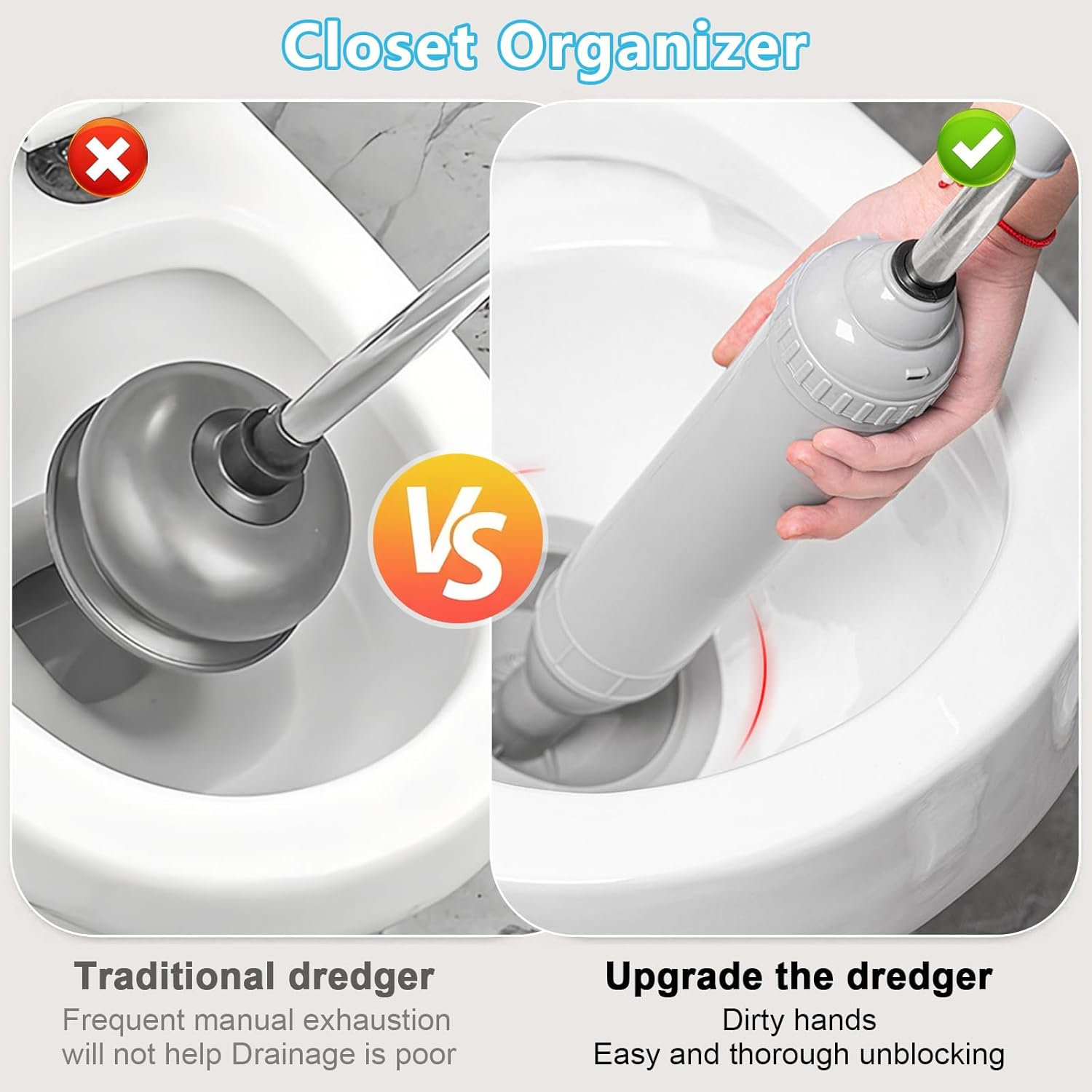 Pipe Cleaning Pump, High Pressure Drain Cleaner Pump 2025 New Pipe Cleaner Compressed Air Quickly Releases Drain Blockage, for Toilets, Sinks, Floor Drains, Drain Pipes (Grey) image number 6