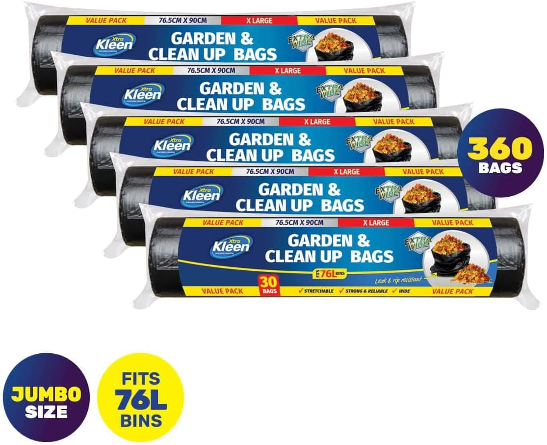 Tear and Leak Proof Garbage Bin Liner 30-Piece Set, 76 Litre Capacity, Black