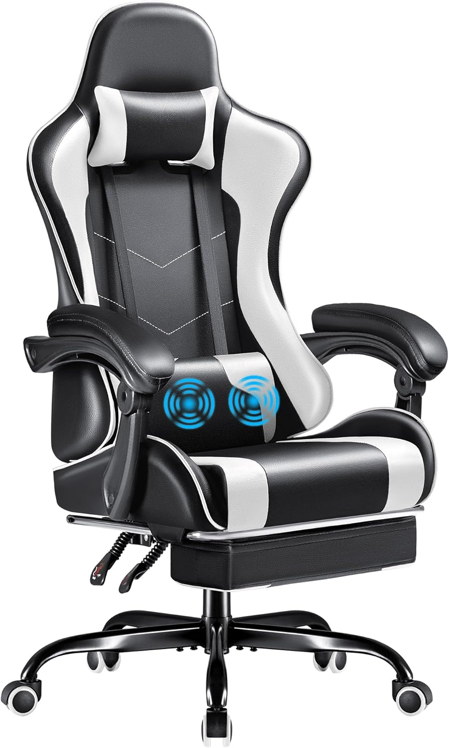 Furmax Gaming Chair, Video Game Chair with Footrest and Massage Lumbar Support, Swivel Seat Height Adjustable Computer Chair with Headrest, Racing E-Sport Gamer Chair - Black image number 2