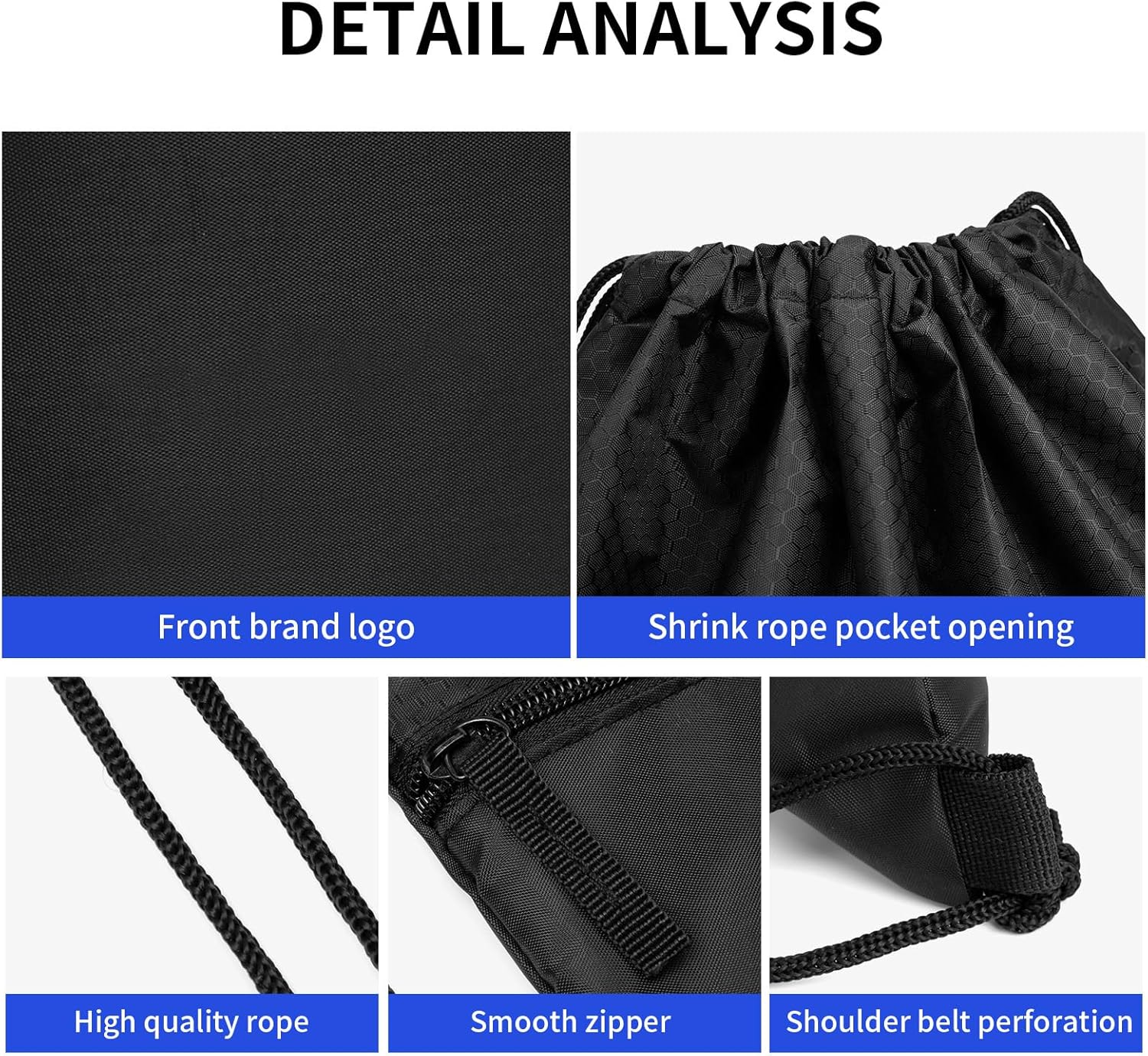 Drawstring Backpack String Bag: Water Resistant Gym Drawstring Bag for Men Sports Sackpack with Side Pocket image number 3