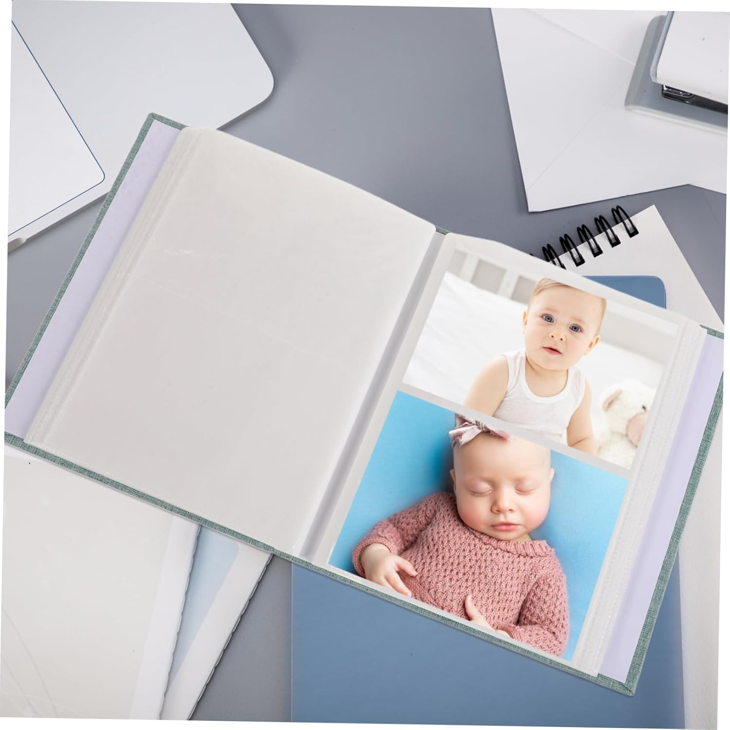 Pictures Book Album for Boy Photo Album for Growth Record Green Cover White Pages Keepsake For image number 4