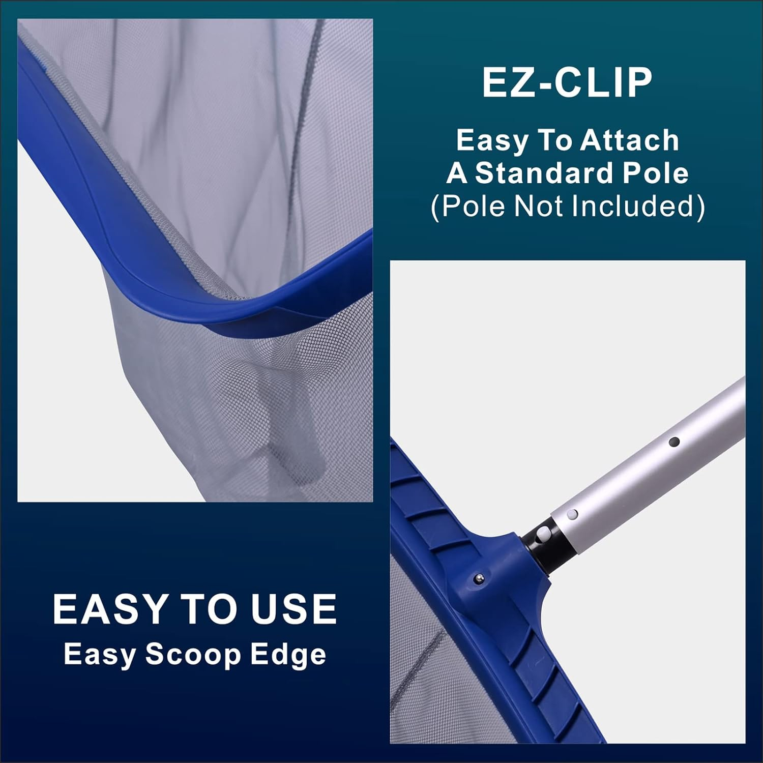 POOLAZA Pool Skimmer Net, Larger Capacity Pool Net Skimmer with Durable Deep Net, Sturdy Frame Pool Nets for Cleaning Effortlessly, High-Efficiency Pool Leaf Net with Easy Scoop Edges (Gray) - Black image number 5