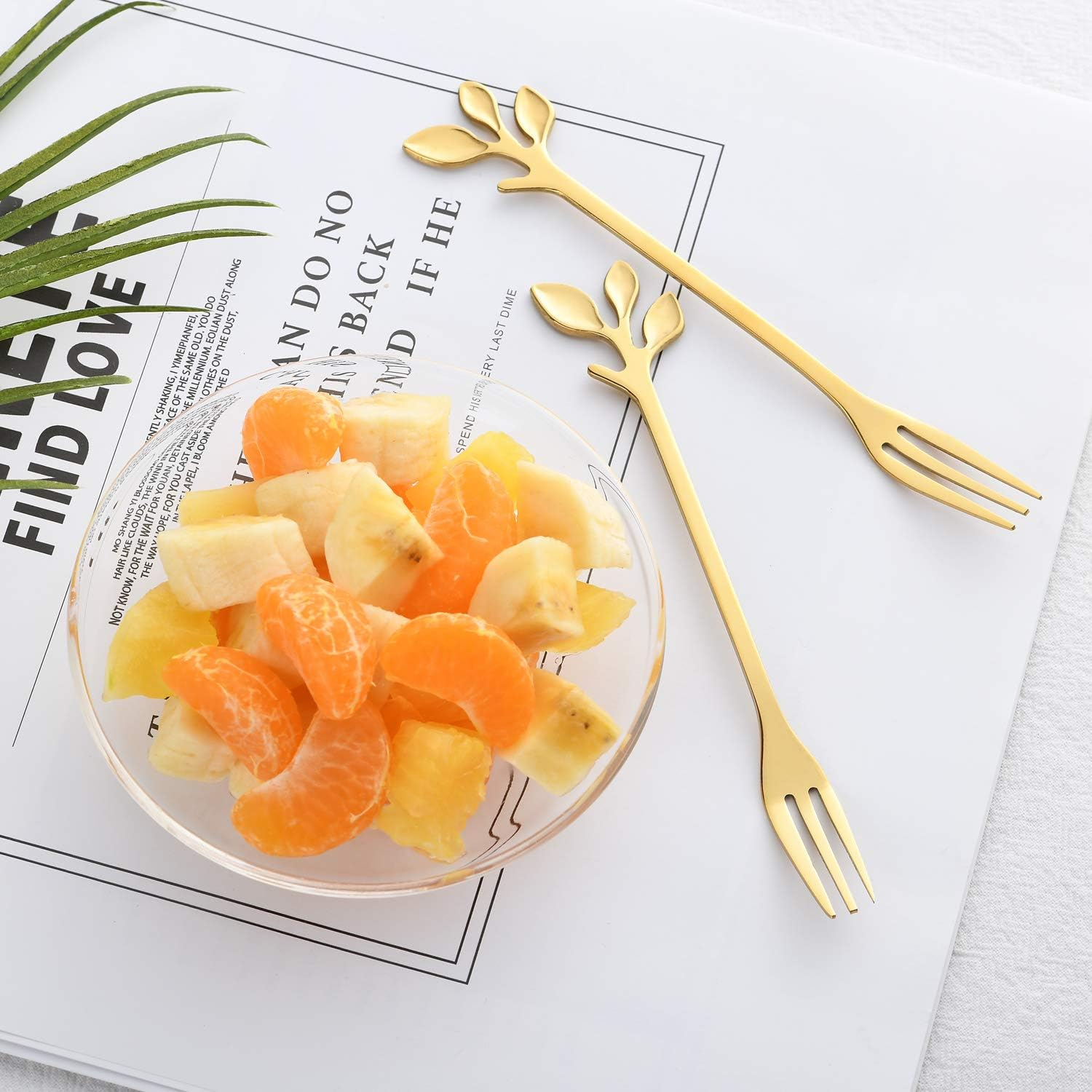 Gold Stainless Steel Dessert Fruit Forks Set of 8, Tableware Flatware Party Supplies, 4.7 Inch Specialty Demitasse Stirring Spoons Mini Salad Appetizing Cake Fork image number 6