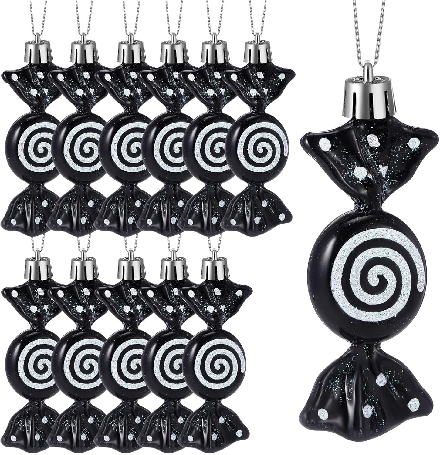 Threan 12 Christmas Tree Sweets Christmas Tree Decorations Candy Glitter Hanging Christmas Candy Ornaments Candy Cane Decoration with Golden Ropes (Blue, Plastic)