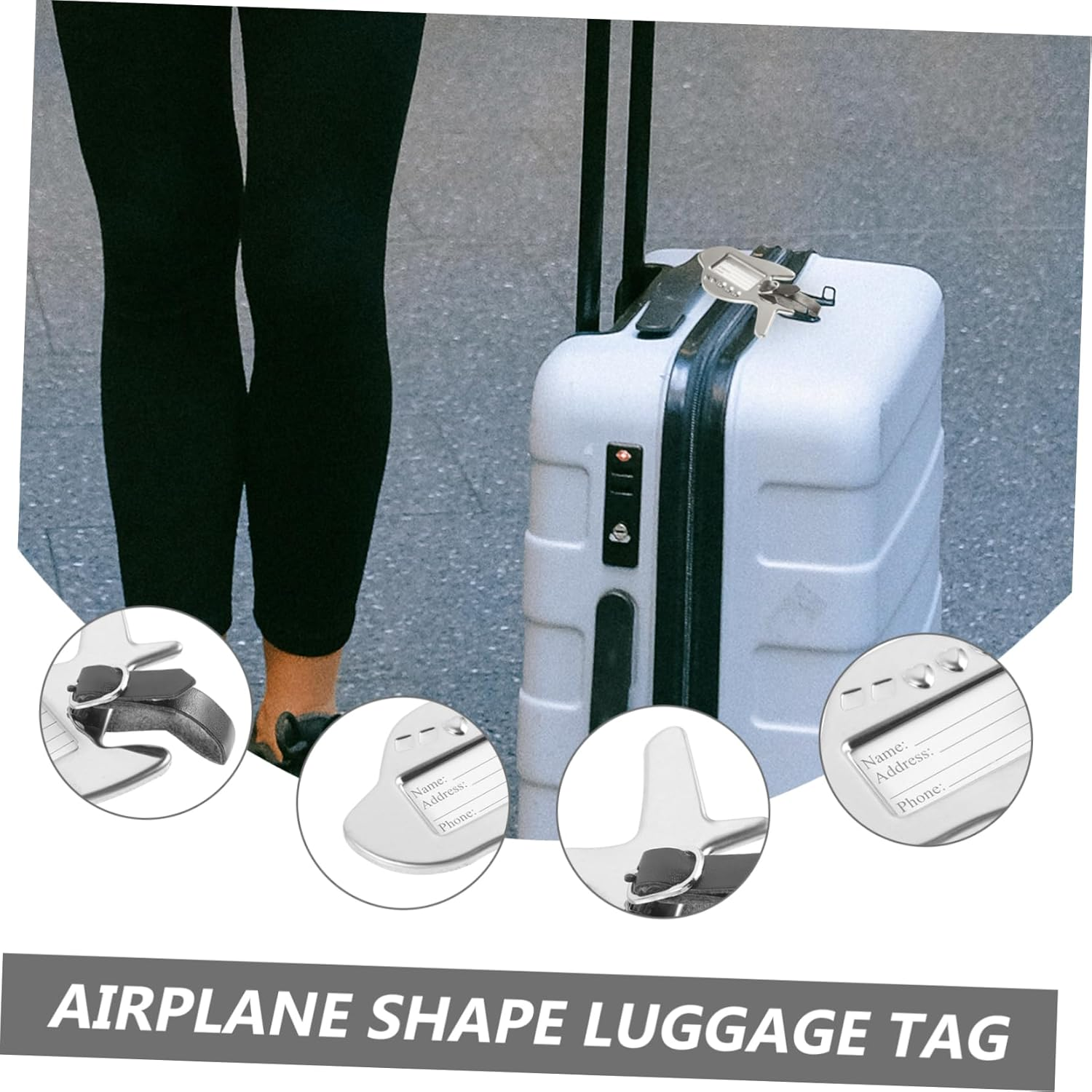 JEWEDECO Travel Suitcase Tags Airplane Shape Metal Luggage Name Tag for Safe Luggage Identification image number 2