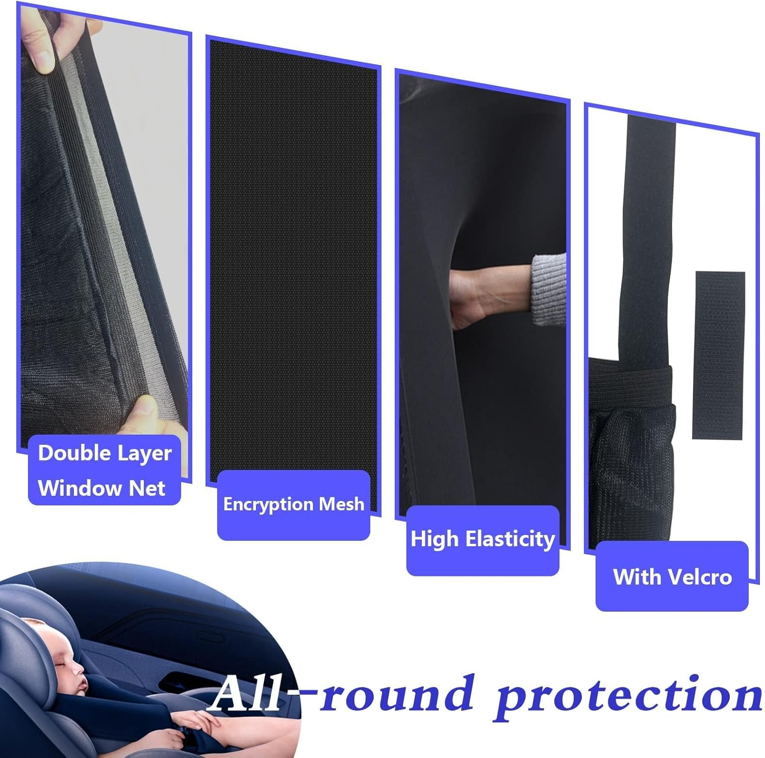 2Pcs Car Window Shades, Car Rear Elasticity Side Window Screens Sunshades, Stretch Breathable UV Ray Block Mosquito All-Round Protection for Children Kids Baby image number 4