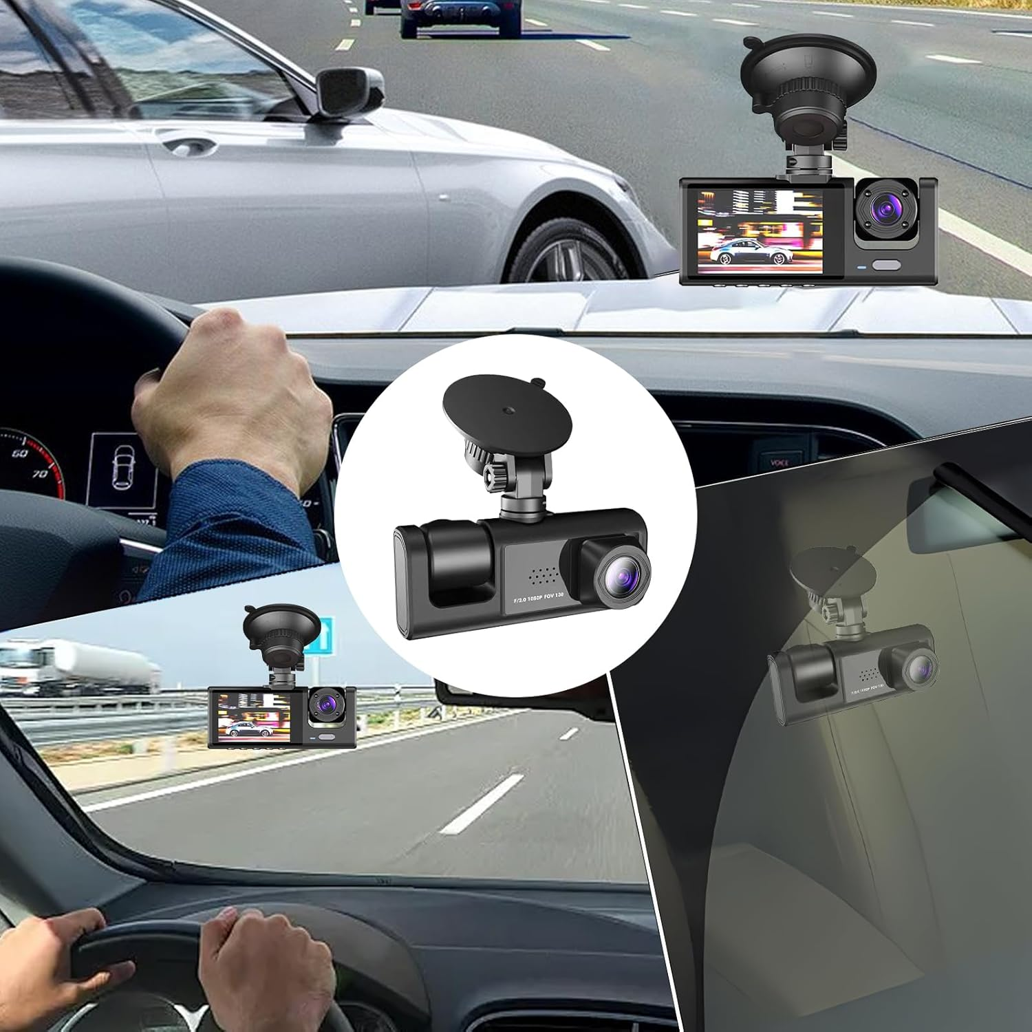 Dashboard Cam for Car - Car 1080P Camera for Dashboard - Front and Rear Driving Recorder with Night Vision, Wide Angle, Loop Recording for Long-Distance Travel - Wifi Version Three Records image number 6