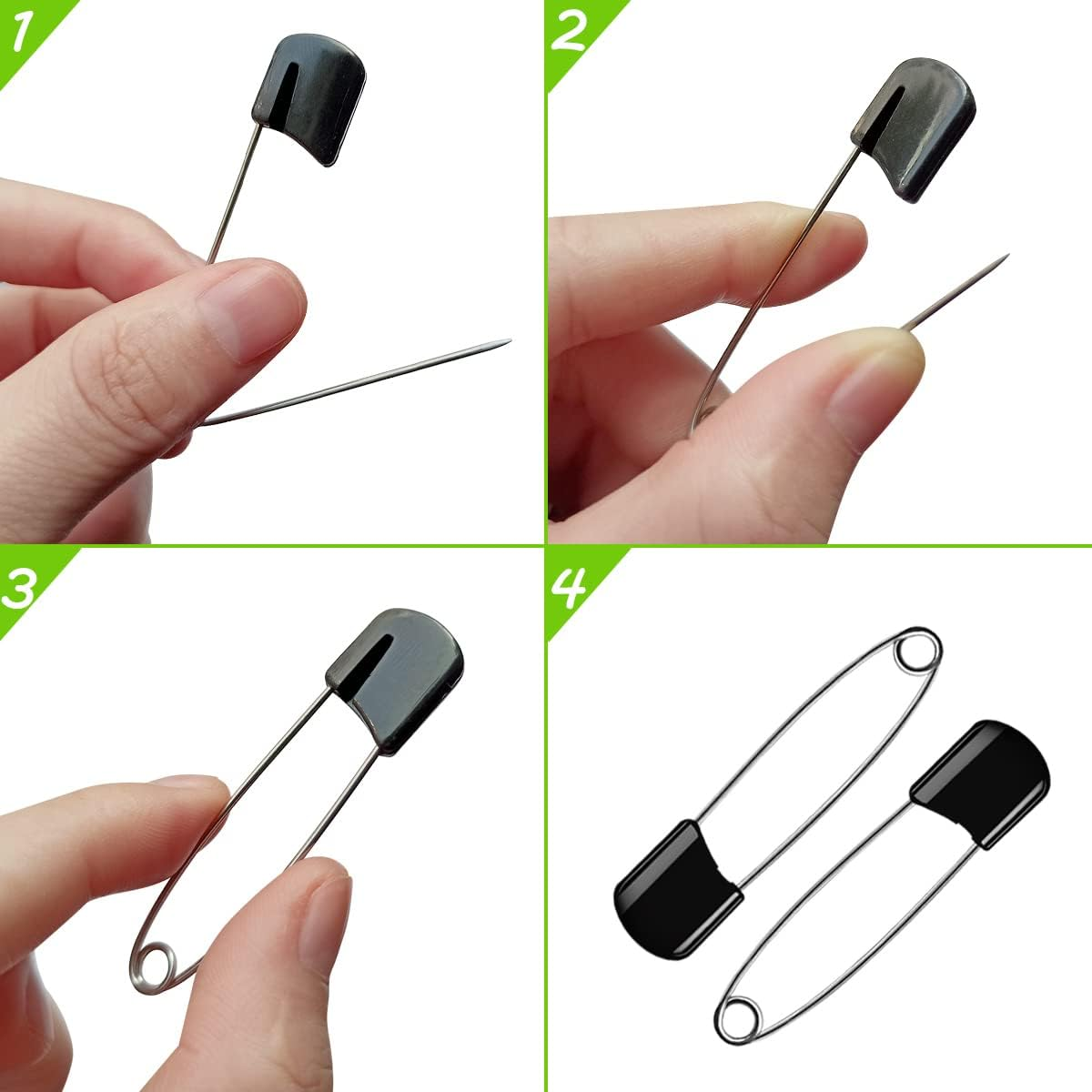 50 Pcs Diaper Pins, Plastic Head Safety Pin with Safe Locking Closures (Black) image number 2