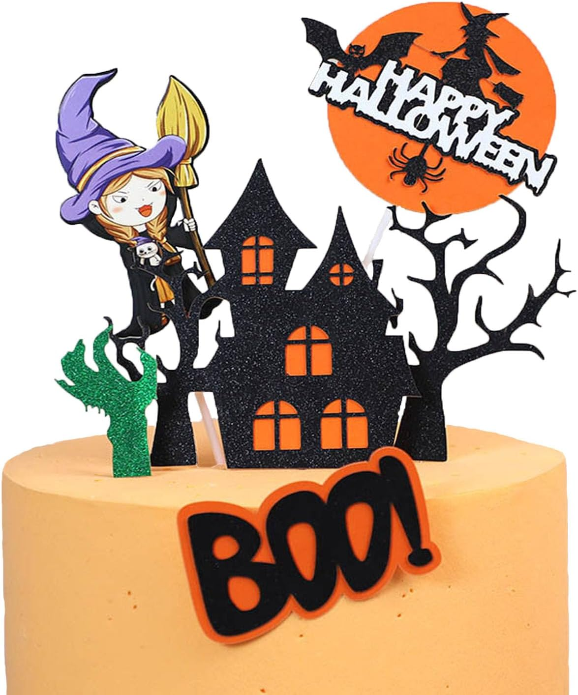 Halloween Birthday Cake Toppers Decorations, 6Pcs Moon Ghost Pumpkin Ghost Head Spider Tombstone Witch Cake Decorations Cake Decorations for Trick-Or-Treat Halloween Party Supplies Decor Witch - Bat image number 4