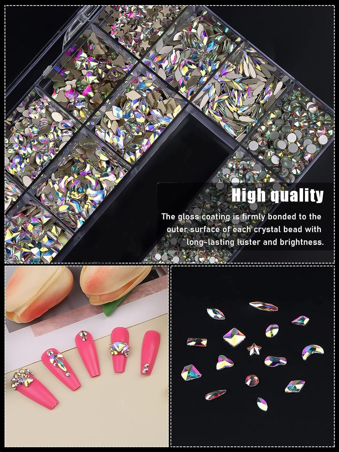 EBANKU Professional 9800 Pcs Mixed Shape Nail Rhinestone Kit with Picker & Dotting Pen for Acrylic Nail Art image number 1