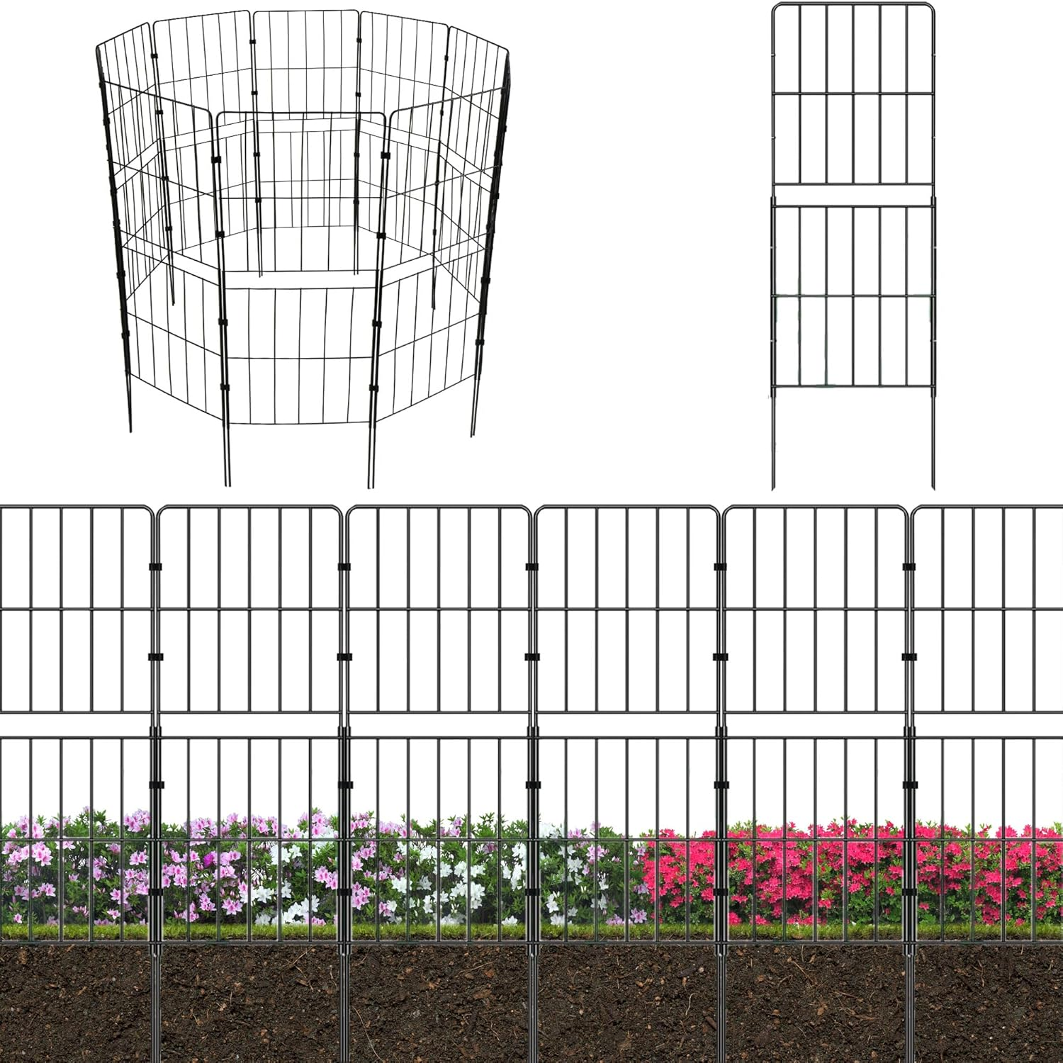 10 Pack Decorative Garden Fence Fencing, 92Cm (H) X 3.3M (L) Rustproof Metal Wire Panel Border Animal Barrier for Dog, Flower Edging for Yard Landscape Patio Outdoor Decor, Square image number 3