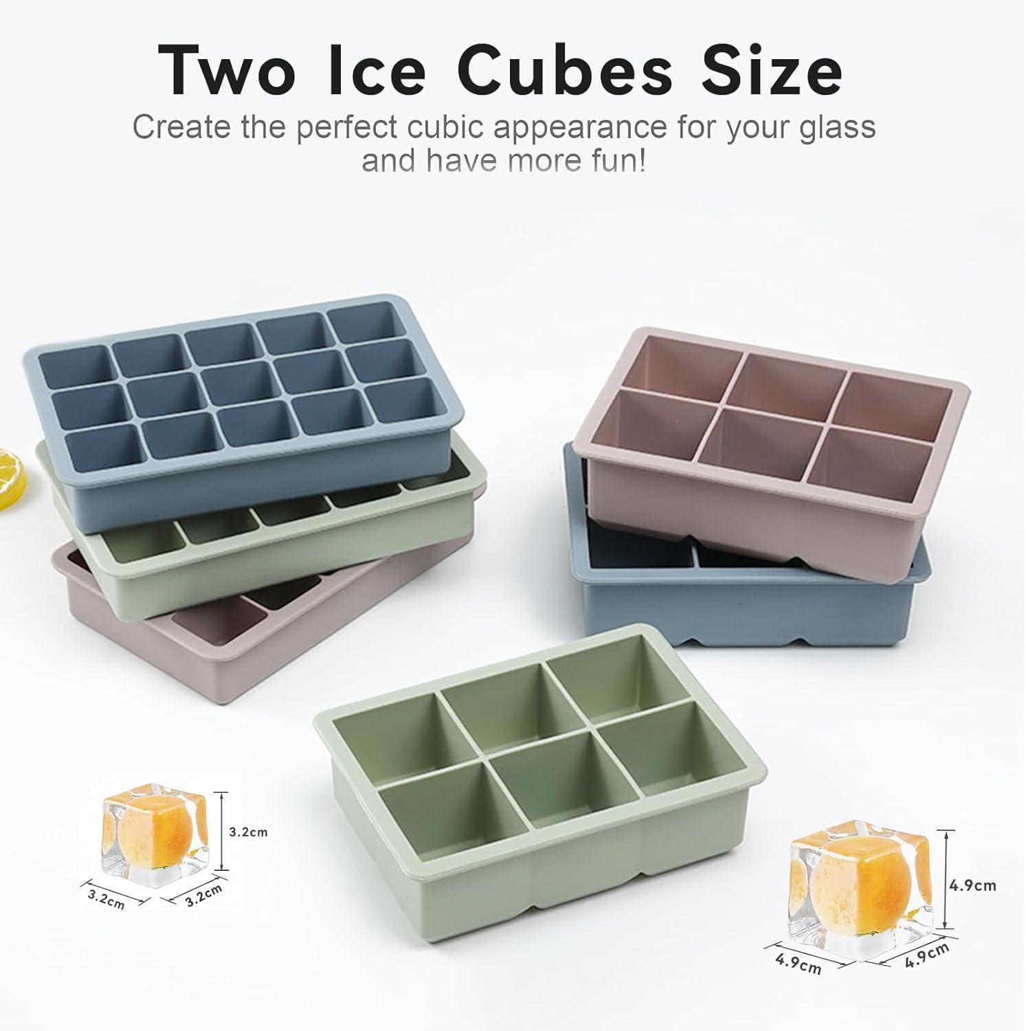 Silicone Ice Cube Tray,3 Pack Large Size Ice Cube Molds with Leak Proof Lid,Big Square Ice Cube Maker and BPA Free for Cocktail,Whiskey, Stackable, Flexible Ice image number 1