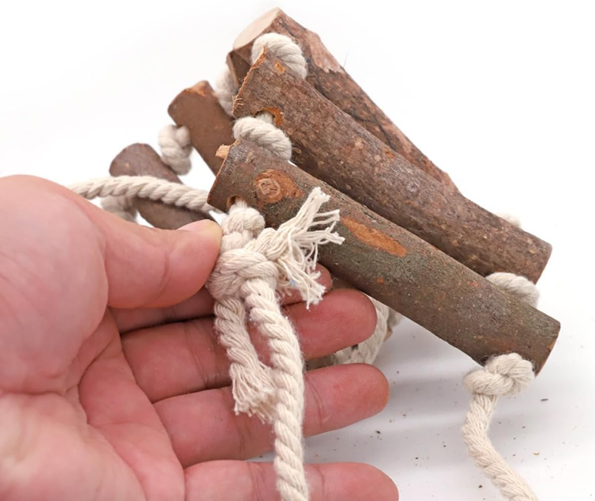 AIMALL 2 Pack Wooden Parrot Ladders &ndash; 9.84&times;3.93In Natural Wood Suspension Bridge Toys for Budgerigars, Cockatiels, Small and Medium Birds Climbing Activity