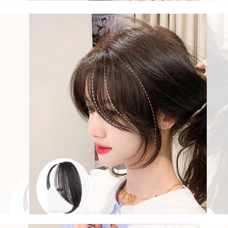 FRAKMU 2Pcs Wavy Side Bangs Clip-In Human Hair Extensions, 9.8 Inch Long, Natural Black image number 5