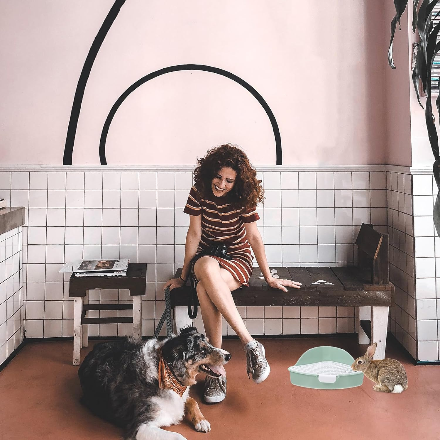 OHPHCALL Small Animals Litter Box Mint Green Corner Potty with Anti-Tip Design for Rabbits, Guinea Pigs, Chinchillas &ndash; Compact Bunny Cage Toilet for Pet Hygiene and Training image number 6