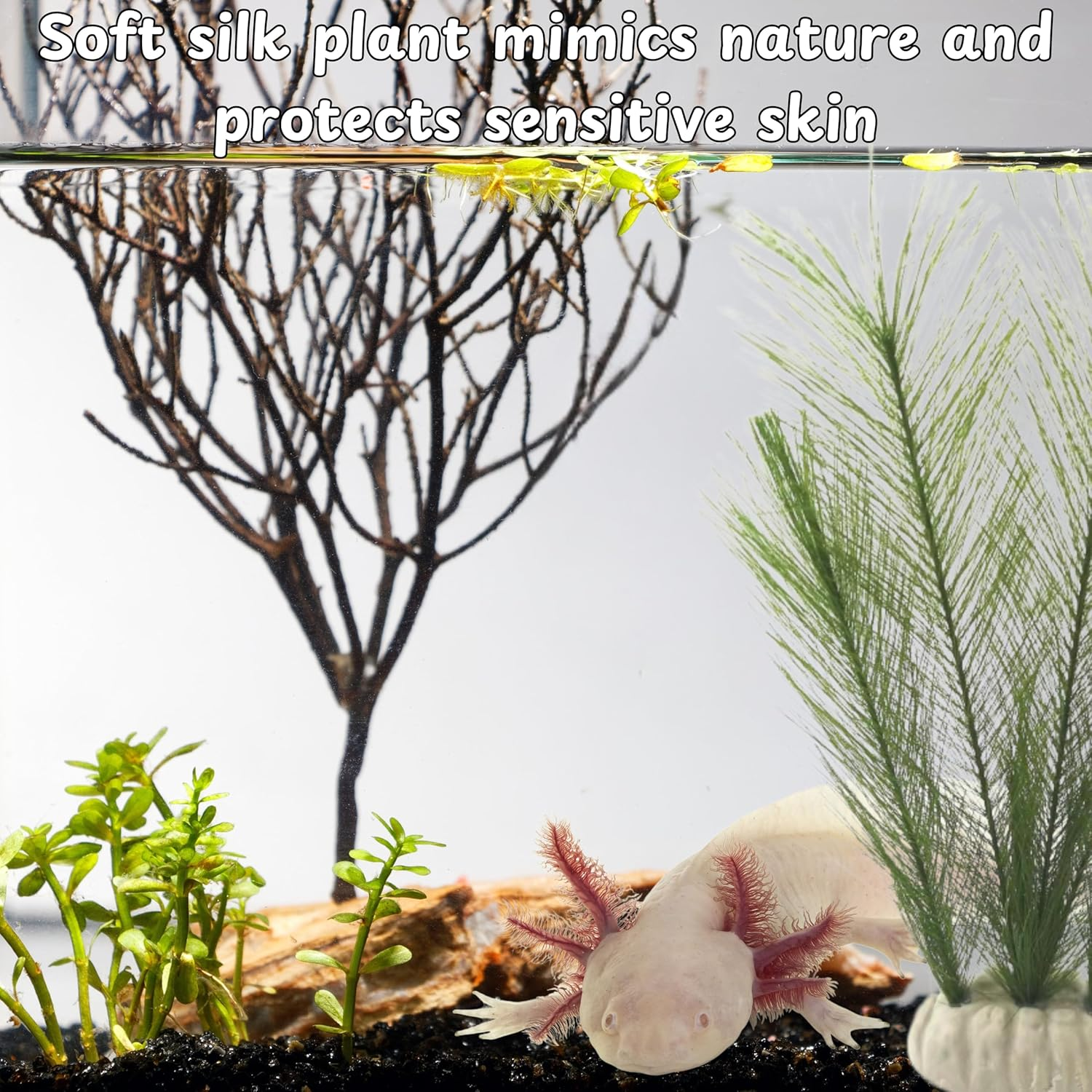 Axolotl Hide Tube and Silk Plants for Aquarium, Axolotl Cave and Aquatic Plant Set, Axolotls Hides and Green Plants, Aquarium Decor, Fish Tank Decorations, Turtle Tank Accessories (White, 11 * 3.5In) image number 4
