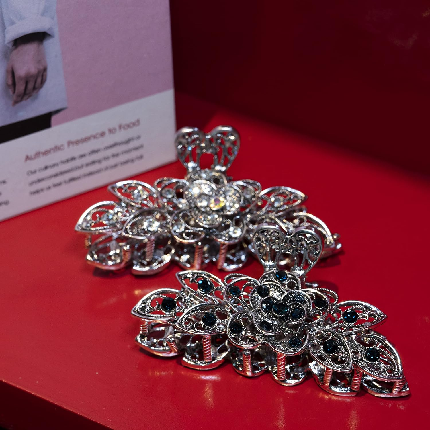 Large Claw Hair Clips 2PCS for Women and Girls Metal Retro Style with Sparkly Glitter Rhinestones Banana Jaw Hair Clamps Strong Hold Nonslip Hair Accessories (Hc-Vintage-01) image number 6