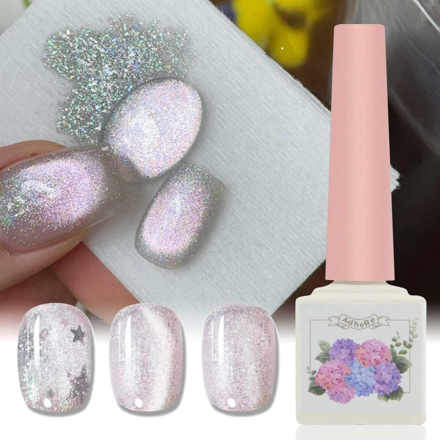 ADHERE Ukiyo Romance Series - 12Ml Cat Eye Gel Nail Polish 1Pc Holographic Magnetic Gel Polish, Soak Off, for Manicure Salon DIY at Home (Rose Maiden)