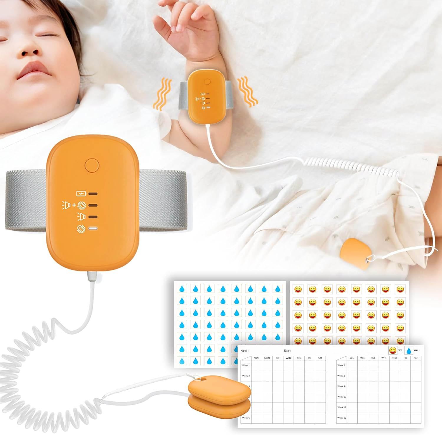Wireless Enuresis Alarm, Bed Wetting Reminder for Kids and Elderly, Potty Training Aid with Vibration and Sound Alerts, Proven Solution for Bedwetters