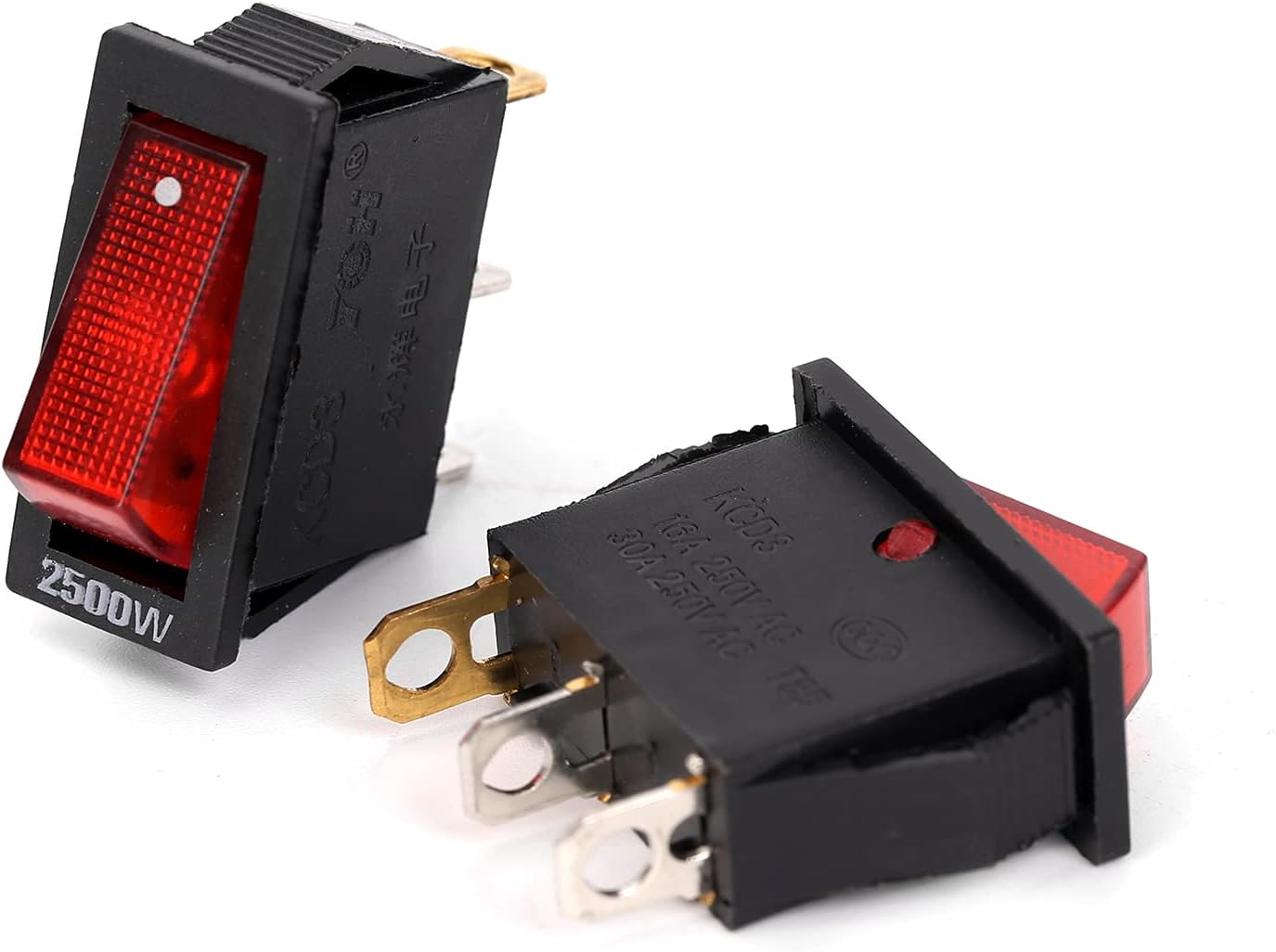 Ruimou 5Pcs AC 16A/250V 30A/250V Mini Boat Rocker Switches, SPST 3 Pin 2 Position with Red Light Rocker Switch image number 1