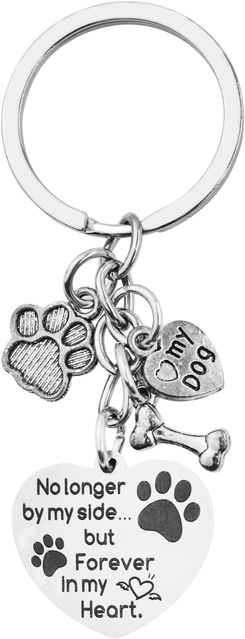 Enkrio Dog Memorial Keychain Pet Memorial Gifts No Longer by My Side Forever in My Heart Paw Print Loss of Dog Sympathy Keyring Pet Remembrance Gift image number 3