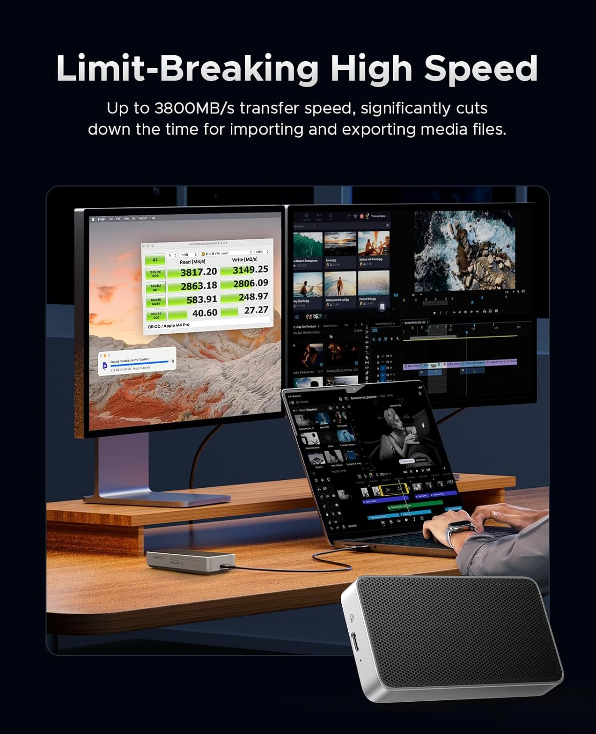 ORICO 2TB USB4.0 Portable SSD 3800Mb/S(40Gbps), Ultra-Fast External Solid State Drive, Compatible with Thunderbolt 3/4, USB4, Fanless Aluminum Design, Works with Mac and PC-X40 image number 2