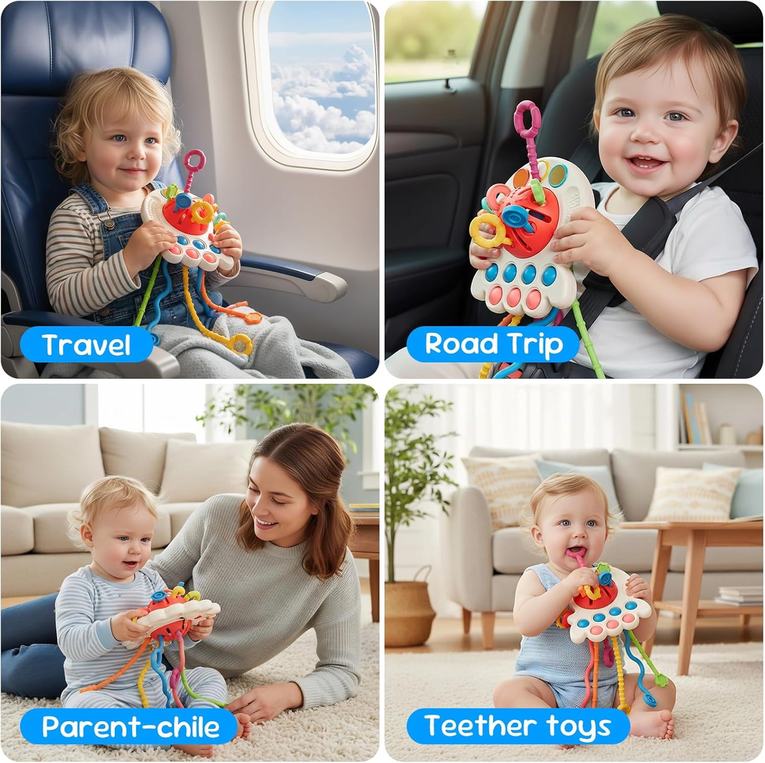 Montessori Sensory Teething Toy for Babies & Toddlers，Fun Press & Grasp Activity with Bpa-Free Silicone for 1 Year Old, High Chair Play, Early Education (Red) image number 6