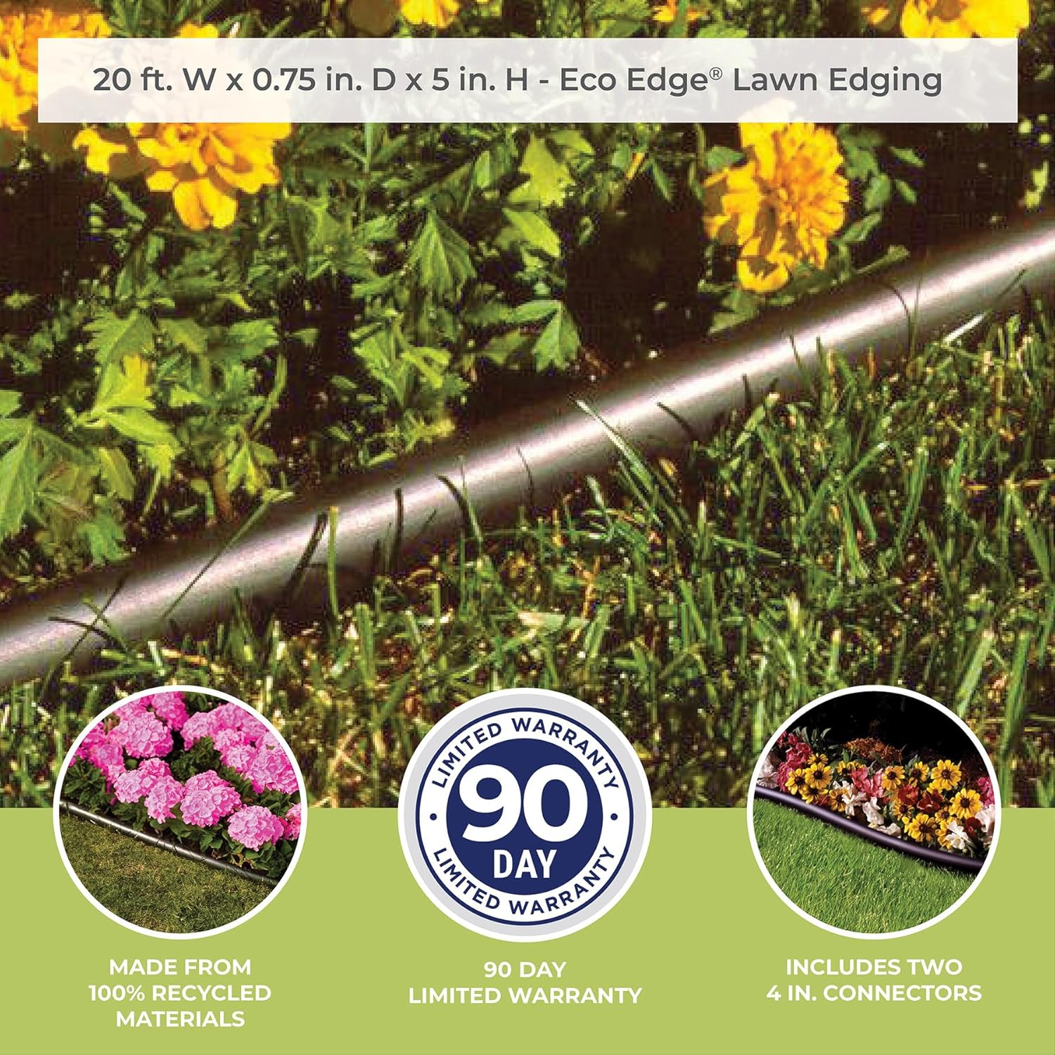 Suncast Plastic Landscape Edging Roll with Double Ridge Design, Flexible 5X20-Foot Coil for Gardens, Flower Beds, and Pathways, Black image number 5