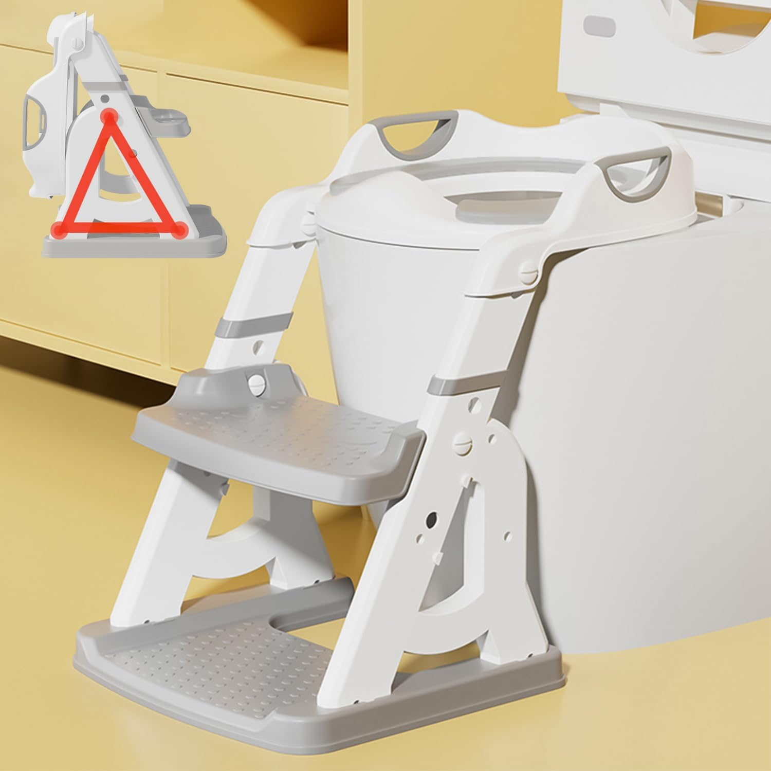 Necomi Potty Training Seat with Step Stool Ladder, Height Adjustable Toddler Potty for Kid Boys Girls, 2 in 1 Potty Training Seat with Non-Slip Pad Step Potty (Gray) image number 1