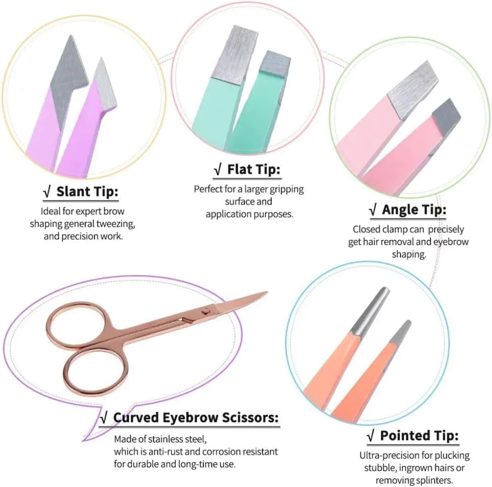 Tweezers, Extra-Thick & Professional 6-Piece Stainless Steel Set for Ingrown Hair, Splinter, Eyebrow & Facial Hair Removal - Precision Grip Tools for Women & Men image number 2