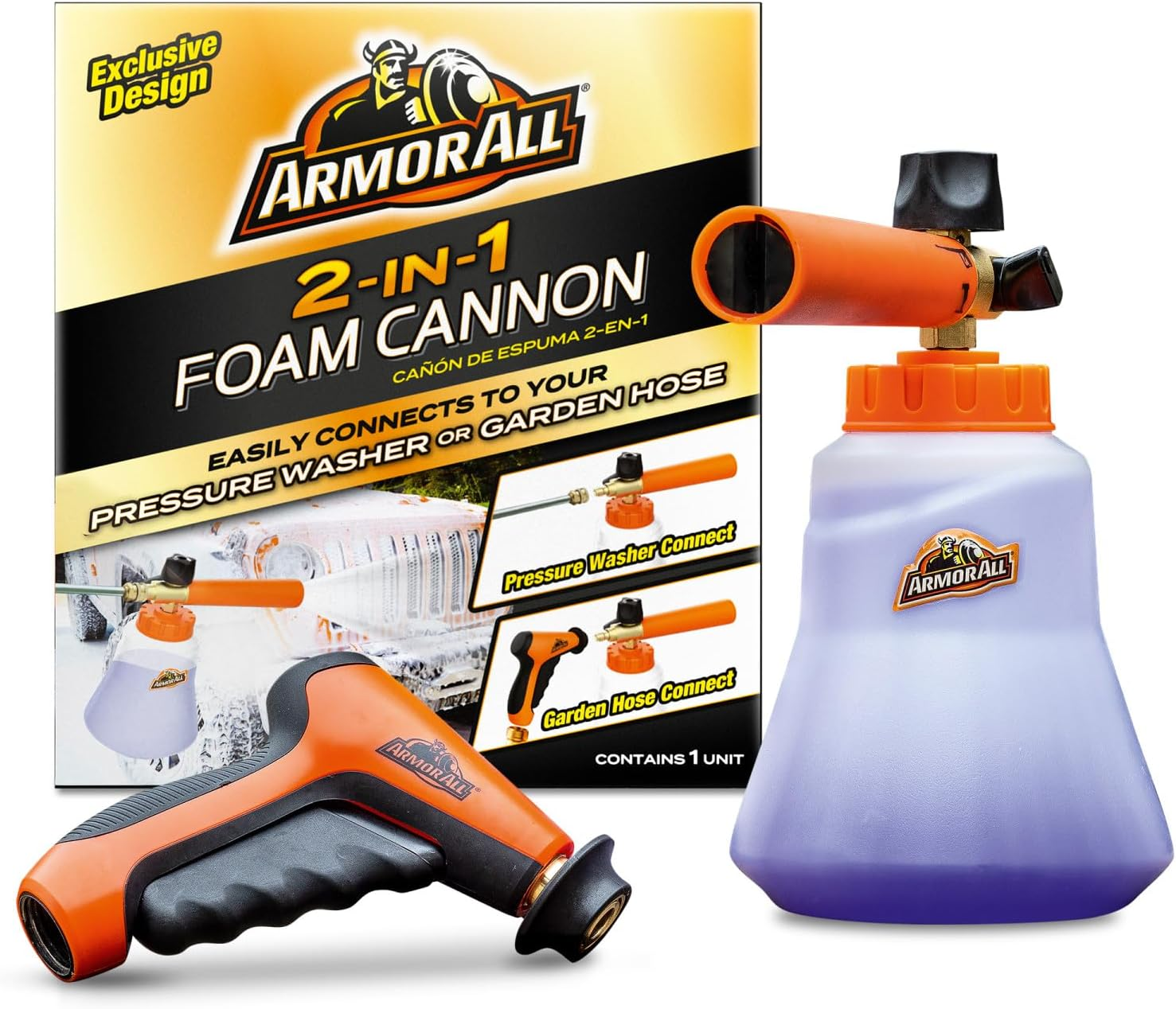Armor All 2-In-1 Foam Cannon Kit, Car Cleaning Kit Connects to Power Washers and Garden Hoses for Vehicle Cleaning, Includes Foam Cannon, Foam Applicator and Ergonomic Adaptor, 3 Count image number 3