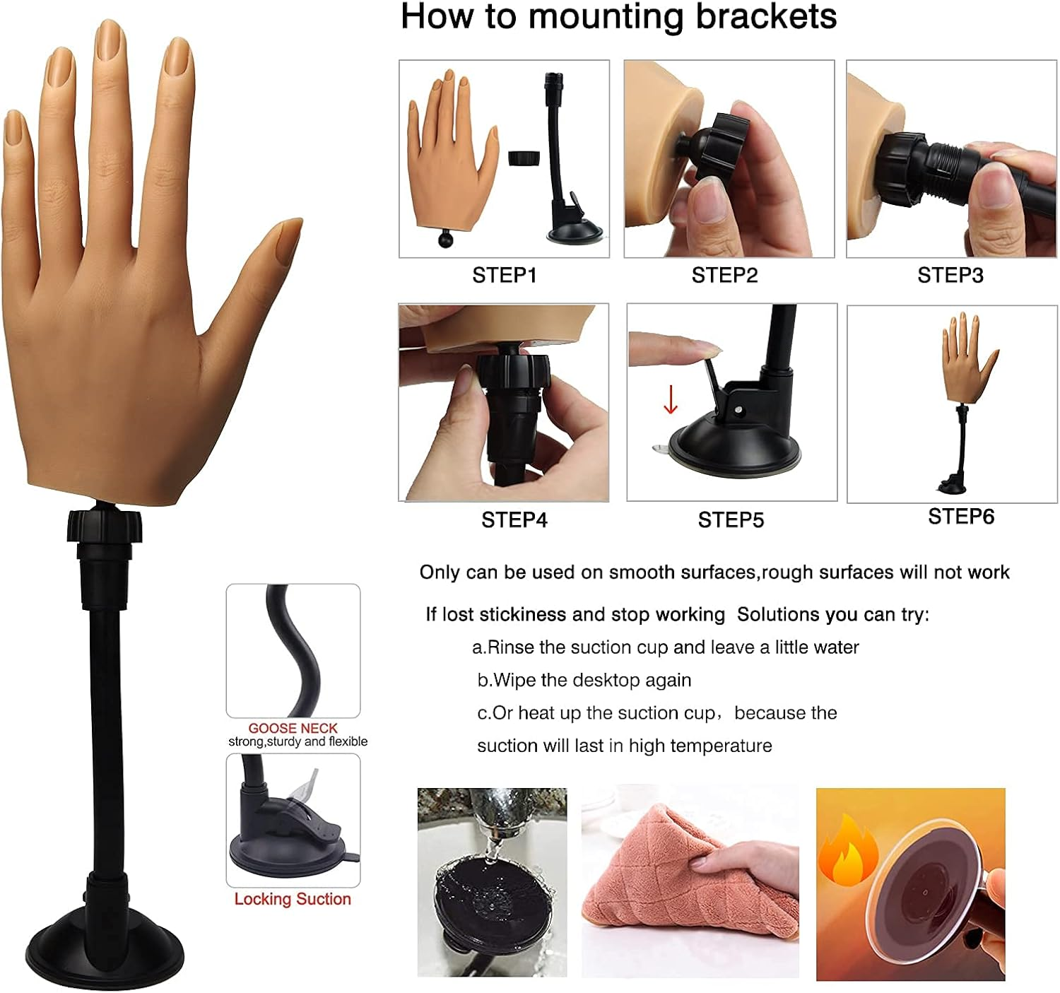 Silicone Practice Hand for Acrylic Nails, Bendable Female Mannequin Life Size Practice Hand with Stand for Nails Practice Nail Art Tools (3#-2P) image number 2