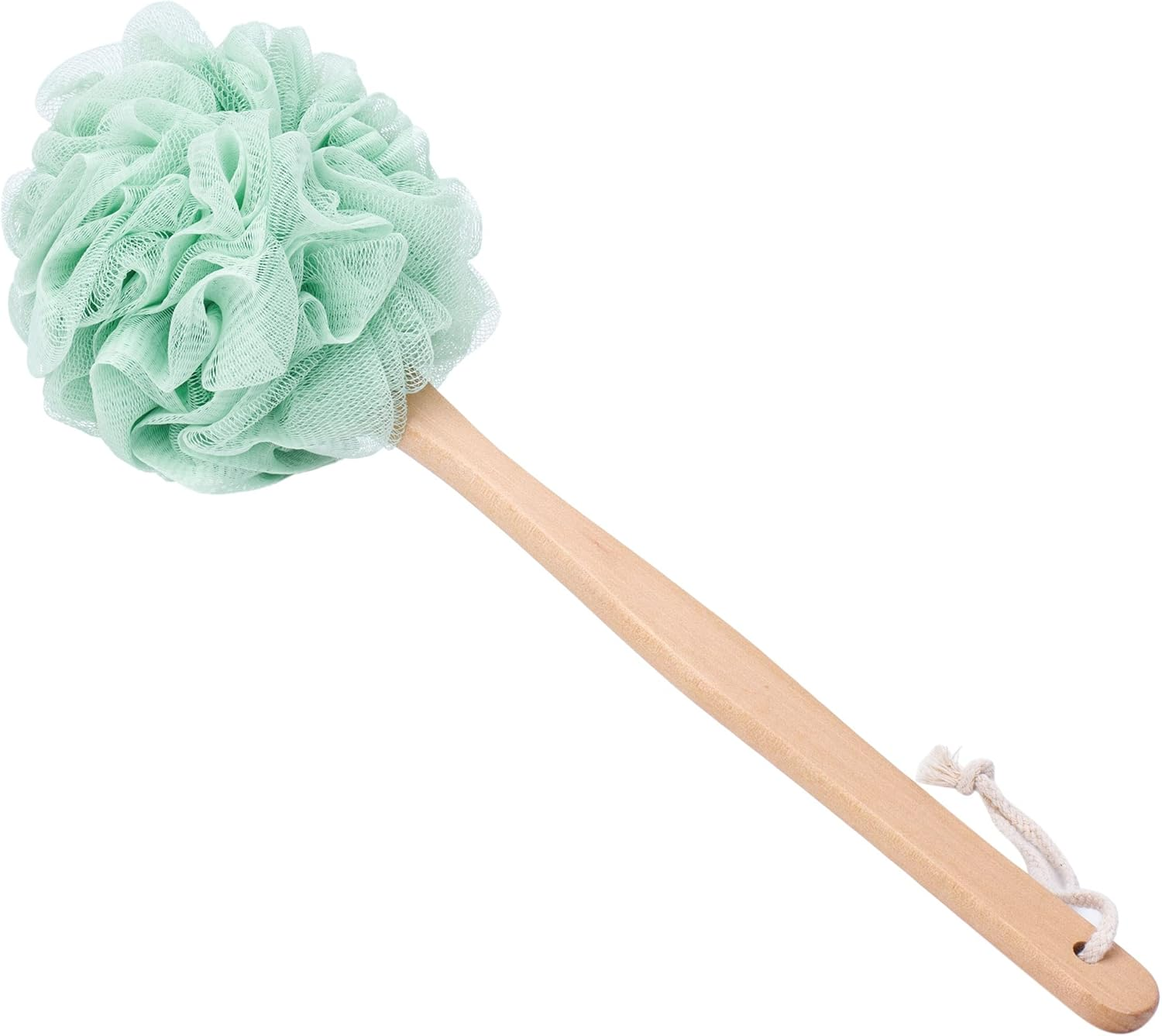 Arswin Loofah Sponge Back Scrubber, Wooden Long Handle Bath Sponge Lufa Shower Brush, Soft Nylon Mesh Back Cleaner Washer, Men & Women Exfoliating Luffa Pouf on a Stick for Body (Green)