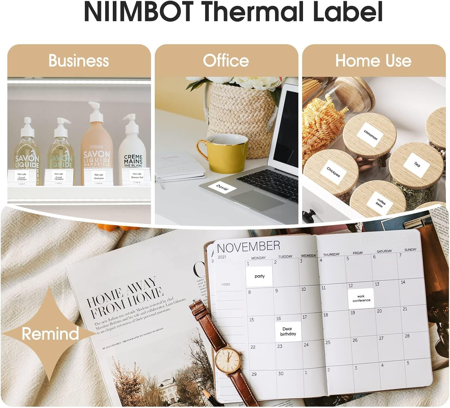 NIIMBOT B21 B3S Labels, 1.57'' X 1.18'' (40X30Mm) Thermal Sticker Label, Waterproof, Oil-Proof and Tear-Proof NIIMBOT Labels, 1 Roll of 230 Self-Adhesive Thermal Labels (White) image number 2